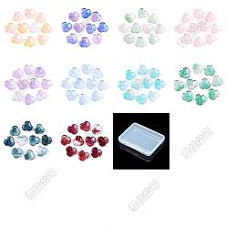 Mixed Color 200Pcs 10 Colors Baking Paint Transparent Glass Bead Caps, Flower, with Glitter Powder, Mixed Color, 11.5x12x3.5~4mm, Hole: 1.2mm, 20pcs/color