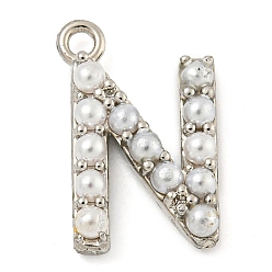 Letter N Подвески из искусственного жемчуга, с фурнитурой из экологически чистой латуни, без свинца и без кадмия, письмо амулеты, Письмо N, 14.5x9.3x3 мм, отверстие : 1.4 мм
