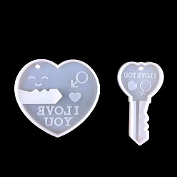 White DIY Heart Lock & Key Pendant Food Grade Silicone Molds, Resin Casting Molds, For UV Resin, Epoxy Resin Craft Making, Valentine's Day Theme, White, 67~74x39~72x6mm, 2pcs/set