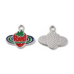 Sea Green Alloy Enamel Pendants, Strawberry Charms, Platinum, Sea Green, 14.5x17x1.5mm, Hole: 1.8mm