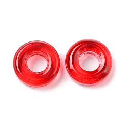 Красный Прозрачное стекло европейские шарики, бусины с большим отверстием, пончик, красные, 10x3 мм, отверстие : 3.0~4.3 мм