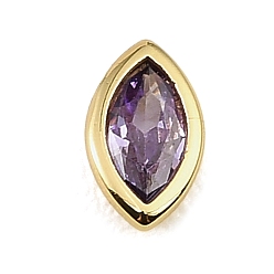 Medium Purple Brass Pave Cubic Zirconia Cabochons, Horse Eye, Faceted, Pointed Back, Rack Plating, Long-Lasting Plated, Cadmium Free & Lead Free, Real 18K Gold Plated, Medium Purple, 8x4.5x2mm
