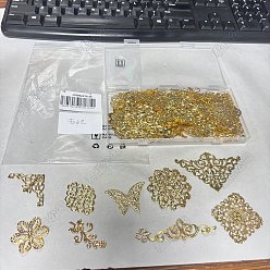 Золотой 72шт. 9 варианты исполнения: железные и 201 звенья из нержавеющей стали, гравированные металлические украшения, разнообразные, золотые, 15.5~51x13~76.5x0.5~3 мм, 8 шт / стиль