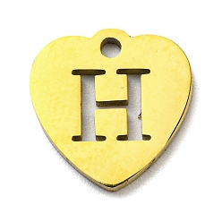 Letter H Ion Plating(IP) 304 Stainless Steel Pendant, Golden, Heart with Letter, Letter H, 12x12x1mm, Hole: 1.4mm