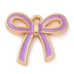 Сливовый Подвески из эмали и сплава, очарование бантом, золотые, слива, 16x18.5x2.5 мм, отверстие : 1.4 мм