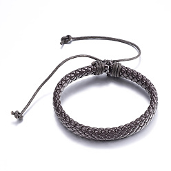 Coconut Brown Adjustable Braided PU Leather Cord Bracelets, Coconut Brown, 2-3/8 inch(60mm)
