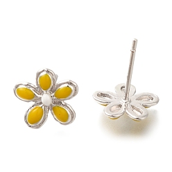 Золотистый Серьги-гвоздики из латуни с цветочным покрытием, с эмалью, долговечный, без свинца и без кадмия, платина, золотые, 10x10 мм
