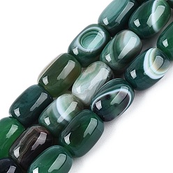 Морско-зеленый Природный агат бисер нитей, окрашенные, баррель, цвета морской волны, 13~15x9.5~11 мм, отверстие : 1 мм, около 28 шт / нитка, 14.96~15.35 дюйм (38~39 см)