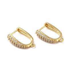 Real 18K Gold Plated Brass Micro Pave Clear Cubic Zirconia Hoop Earring Findings, with Horizontal Loops, Real 18K Gold Plated, 19.5x14x4.5mm, Pin: 1mm