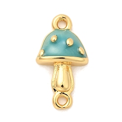 Бирюза Подвески-соединители из латунной эмали в виде осеннего гриба, долговечный, без кадмия и без свинца, реальный 18 k позолоченный, стойки покрытие, бирюзовые, 16.5x9x3 мм, отверстие : 1.2 мм