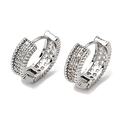 Platinum Brass Micro Pave Cubic Zirconia Hoop Earrings, Round, Platinum, 14x4.5mm