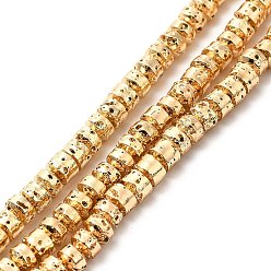Light Gold Plated Electroplated Natural Lava Rock Beads Strands, Rondelle, Light Gold Plated, 3x4.5mm, Hole: 1mm, about 127~128pcs/strand, 15.75~15.94 inch(40~40.5cm)