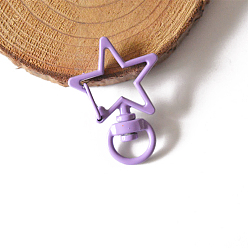Lilac Spray Painted Alloy Swivel Snap Hooks Clasps, Star, Lilac, 3.4cm