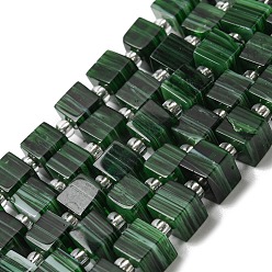 Dark Green Handwork Lampwork Beads, with Glass Spacer Beads, Square, Dark Green, 6x6x5~5.5mm, Hole: 0.9mm, about 54~55pcs/strand, 15.75~15.94''(40~40.5cm)