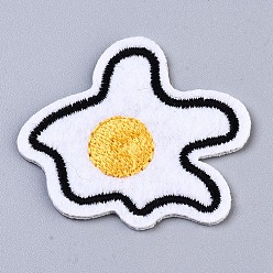 White Poached Egg Appliques, Computerized Embroidery Cloth Iron on/Sew on Patches, Costume Accessories, White, 39.5x45x1.5mm
