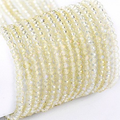 Champagne Yellow Electroplate Glass Beads Strands, Full Rainbow Plated, Faceted, Rondelle, Champagne Yellow, 2x1.5mm, Hole: 0.6mm, about 235~247pcs/Strand, 14.57~14.76 inch(37~37.5cm)