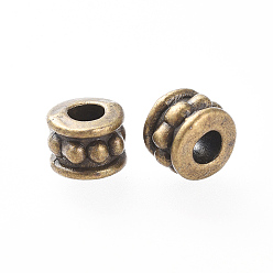 Antique Bronze Tibetan Style Beads, Alloy Beads, Lead Free & Cadmium Free, Column, Antique Bronze Color, 6x4.5mm, Hole: 2.5mm