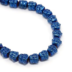 Blue Plated Electroplate Non-magnetic Synthetic Hematite Beads Strands, Buddha, Blue Plated, 8x8x7mm, Hole: 1mm, about 51pcs/strand, 15.7 inch