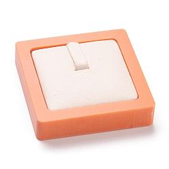 Coral Resin Artificial Marble Jewelry Ring Displays, with PU Leather, Square, Coral, 5.4x5.4x1.55cm