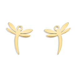 Real 18K Gold Plated Ion Plating(IP) 201 Stainless Steel Charms, Dragonfly, Real 18K Gold Plated, 12.5x11x1mm, Hole: 1.5mm