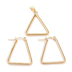 Golden 304 Stainless Steel Jewelry Sets, Hoop Earrings and Pendants, Triangle, Golden, Hoop Earrings: 27x22x2mm, Pin: 0.6x1mm, Pendant: 26.5x22x2mm, Hole: 6x3mm