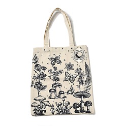 Mushroom Printed Canvas Women's Tote Bags, with Handle, Shoulder Bags for Shopping, Rectangle, Mushroom, 61cm