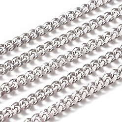 Stainless Steel Color Handmade 304 Stainless Steel Cuban Link Chains, Chunky Curb Chains, Twisted Chains, Unwelded, Faceted, Stainless Steel Color, 6x4x2mm, Wire: 1.2mm