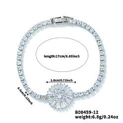 Цветок Минималистичные латунные браслеты-цепочки с кубическим цирконием для женщин, платина, цветок, 6-3/4 дюйм (17 см)