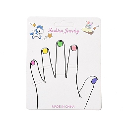 White Rectangle Hand Finger Ring Display Cards, Horse Pattern, White, 12.55x10x0.04cm
