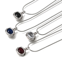 Mixed Color 304 Stainless Steel Pave Cubic Zirconia Pendant Necklaces, Oval, Stainless Steel Color, Mixed Color, 17.72~18.11 inch(45~46cm)