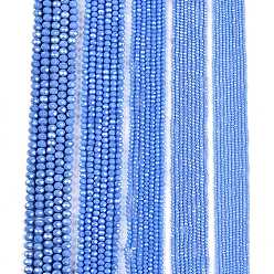 Васильковый Стеклянные бусины с гальваническим покрытием , гальваническое покрытие, граненые, рондель, васильковый, 4x3 мм, отверстие : 0.4 мм, около 105~110 шт / нитка, 38~39 см