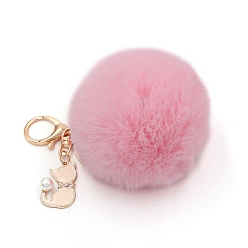Pink Imitation Rabbit Fur Pom-Pom & Cat Keychain, Bag Pendant Decoration, Pink, 8cm