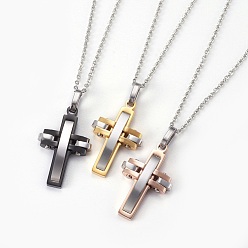 Mixed Color 304 Stainless Steel Pendant Necklaces, with Lobster Claw Clasps, Cross, Mixed Color, 17.9 inch(45.6cm), Pendant: 28.5x18x4.5mm