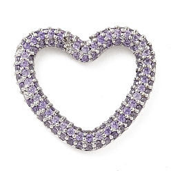Лиловый Стойка покрытие латунь микропаве кубический цирконий сердце соединительные кольца, долговечный, без свинца и без кадмия, платина, сирень, 20x21.5x3 мм, внутренний диаметр: 14.5x15.5 мм