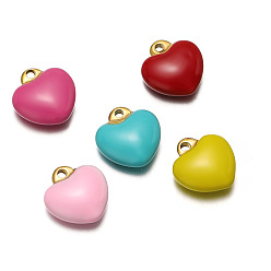 Mixed Color Valentine's Day Stainless Steel Charms, with Enamel, Golden, Heart Charm, Mixed Color, 13x13mm, Hole: 1mm