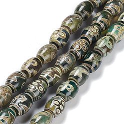 Lighting & 5-Eye Pattern Tibetan Style dZi Beads Strands, Natural Agate Beads, Dyed & Heated, Oval, Lighting & 5-Eye Pattern, 13~14x9.5~10mm, Hole: 1.2mm, about 25pcs/strand, 13.39''(34cm)