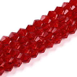 Темно-Красный Прозрачные стеклянные бусины, граненые, двухконусные, темно-красный, 8x8 мм, отверстие : 1 мм, около 35~40 шт / нитка, 15.7 дюйм
