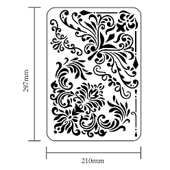 Flower Plastic Reusable Drawing Painting Stencils Templates, for Painting on Fabric Tiles Floor Furniture Wood, Rectangle, Flower Pattern, 297x210mm