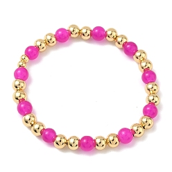 Фуксиновый Женские браслеты из круглых бусин из латуни и стекла, стойки покрытие, без свинца и без кадмия, долговечный, реальный 18 k позолоченный, красно-фиолетовые, внутренний диаметр: 2 дюйм (5.1 см)