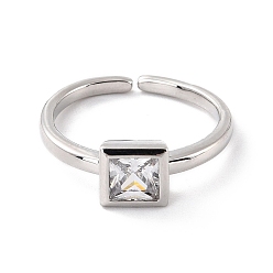 Платина Кольцо-манжета квадратного кубического циркония для нее, регулируемое открытое кольцо-солитер, без кадмия и без свинца, платина, размер США 6 1/2 (16.9 мм)