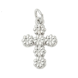 Платина Латунные подвески, подвески крест и цветок, стойки покрытие, долговечный, без кадмия и без свинца, с прыжком в воду, платина, 18x12x1.5 мм, отверстие : 3.4 мм