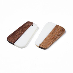 White Resin & Walnut Wood Pendants, Trapezoid, White, 35.5x23x3mm, Hole: 1.8mm