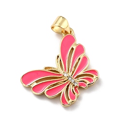 Фуксиновый Кулоны из экологически чистой латуни с микропаве и кубическим цирконием, с эмалью, долговечный, реальный 18 k позолоченный, без кадмия и без свинца, бабочка, красно-фиолетовые, 24.5x21x3 мм, отверстие : 4.5x3.5 мм