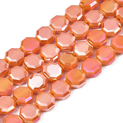 Dark Orange Electroplate Opaque Solid Color Glass Beads Strands, AB Color Plated, Half Plated, Faceted, Octagon, Dark Orange, 7~8x7~8x4mm, Hole: 1.2mm, about 72pcs/strand, 20.47 inch(52cm)