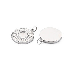 Stainless Steel Color 304 Stainless Steel Pendant Enamel Settings, with Jump Rings, Flat Round, Stainless Steel Color, 17.5x15x2.5mm, Jump Ring: 4x1mm, 2.5mm inner diameter