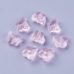 Rose Nacré Des billes de verre transparentes, facette, papillon, perle rose, 6.5x8x5.5mm, Trou: 1mm