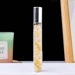 Citrine Natural Citrine Chip Bead Roller Ball Bottles, with Cover, SPA Aromatherapy Essemtial Oil Empty Glass Bottle, 10.7cm