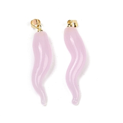 Бледно-Розовый Лэмпворк ручной работы с латунными подвесками, талисманы в виде рога изобилия, розовый жемчуг, 35~40x9.5~13.5x8.5 мм, отверстие : 4.5x3 мм