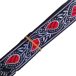 Red 7M Ethnic Style Polyester Jacquard Leaf Ribbon, Red, 3/4 inch(20mm), about 7.66 Yards(7m)/Roll