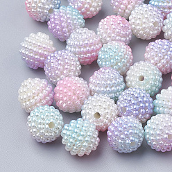 Pink Imitation Pearl Acrylic Beads, Berry Beads, Combined Beads, Rainbow Gradient Mermaid Pearl Beads, Round, Pink, 12mm, Hole: 1mm, about 200pcs/bag
